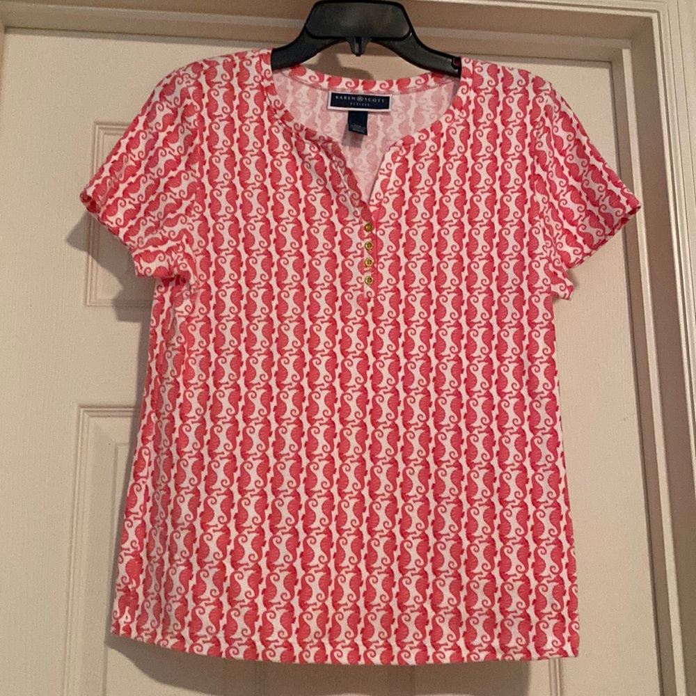 Coral & White Seahorses Top PM